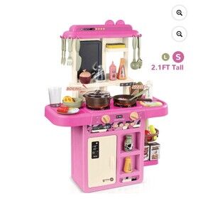 New Wisairt Play Kitchen Set Kids 2.1 FT Tall Play Kitchen Lights Sounds